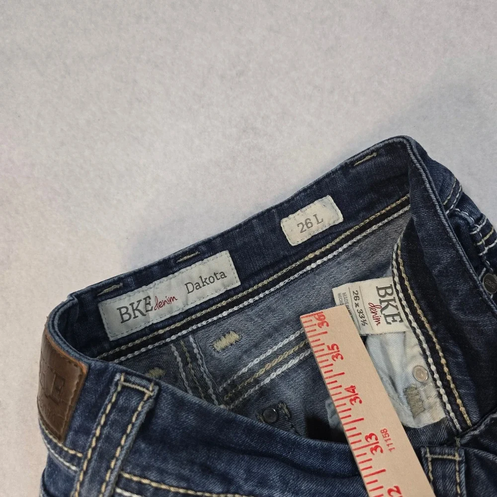 BKE Dakota Slim Straight Leg Jeans Dark Wash Denim Size 26L Hemmed 31 Inseam
